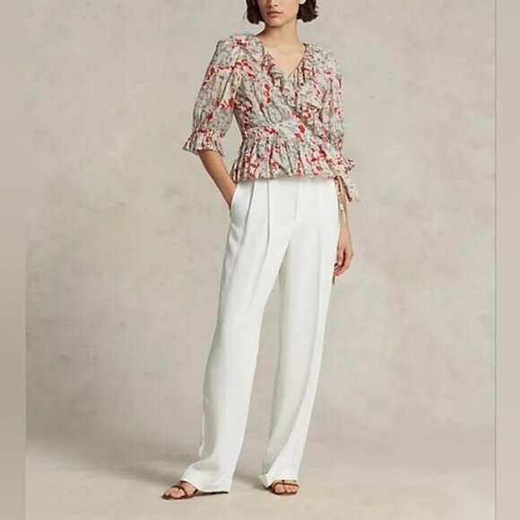 Polo Ralph Lauren Ruffled Floral Cotton Wrap Top Size XXS NWT - Picture 8 of 12